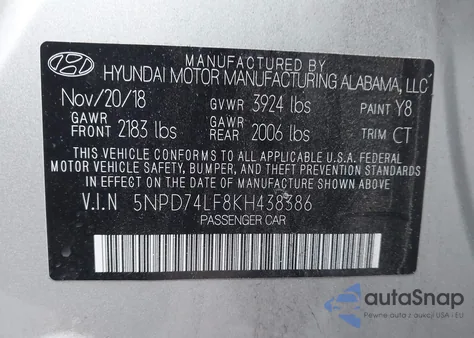 2019 Hyundai Elantra Se from USA, damaged, VIN 5NPD74LF8KH438386